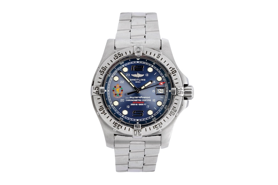 A Breitling Superocean Steelfish with an MI5 Security Service crest on the dial, one of a limited edition of 900 produced in 2009 to mark the centenary of the secret service, sold for £4,750, or around $5,800, at auction in London on March 22. Image courtesy of Chiswick Auctions