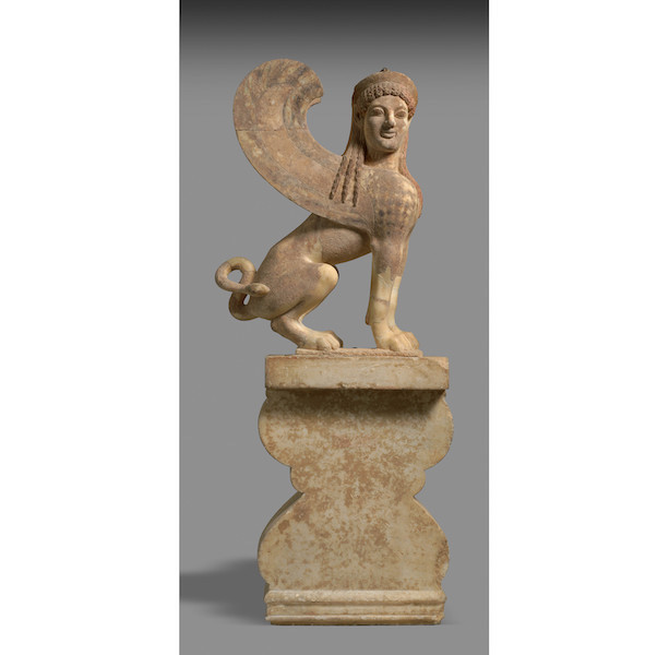 Marble finial in the form of a sphinx, Greek Archaic period, circa 530 B.C. The Metropolitan Museum of Art, Munsey Fund, 1936, 1938. Image courtesy of the Metropolitan Museum of Art