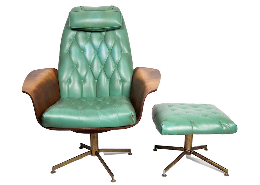 Mid-century Modern Charles Eames-style reclining lounge chair and ottoman for Herman Miller, $832