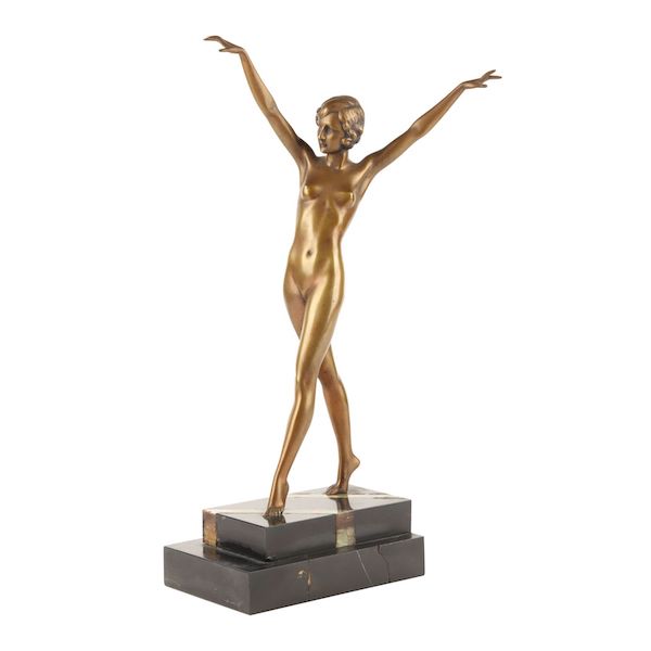 Ferdinand Preiss bronze nude gymnast, cast by Preiss & Kassler (Berlin), on an onyx and black marble base, estimated at CA$8,000-$12,000