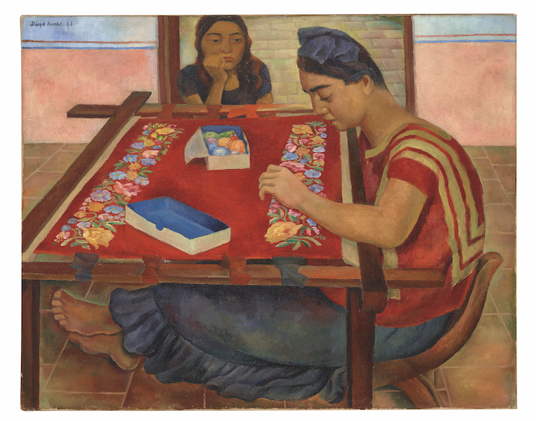 Diego Rivera, ‘La Bordadora (The Embroiderer),’ 1928, Oil on canvas, 31 1/4 by 39in. The Museum of Fine Arts, Houston, museum purchase funded by the Caroline Wiess Law Accessions Endowment Fund, 2022.45. © 2022 Banco de Mexico Diego Rivera Frida Kahlo Museums Trust, Mexico, D.F. / Artists Rights Society (ARS), New York. 