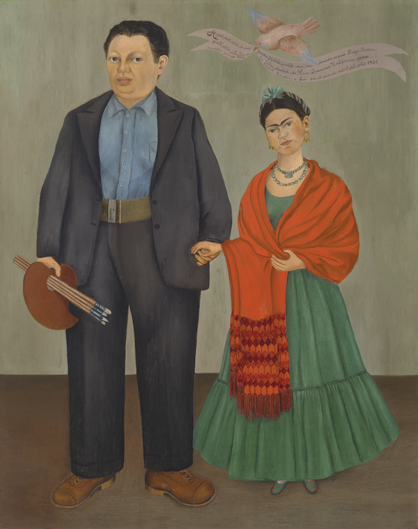 Frida Kahlo, ‘Frieda and Diego Rivera,’ 1931, oil on canvas, 39 3/8 by 31in. San Francisco Museum of Modern Art, Albert M. Bender Collection, gift of Albert M. Bender. © 2022 Banco de Mexico Diego Rivera Frida Kahlo Museums Trust, Mexico, D.F. / Artists Rights Society (ARS), New York. 
