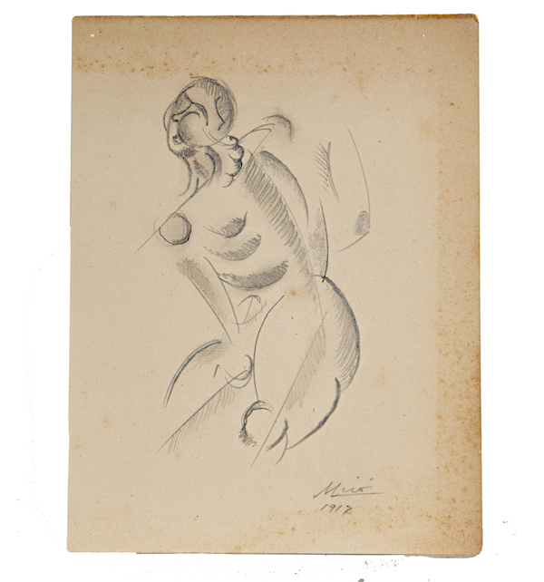 Drawing of a woman, dated 1917 and attributed to Joan Miro, estimated at $700-$1,000