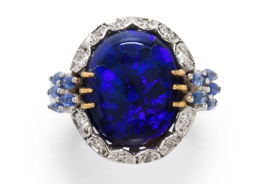 Black opal, diamond and sapphire ring, estimated at $3,000-$5,000