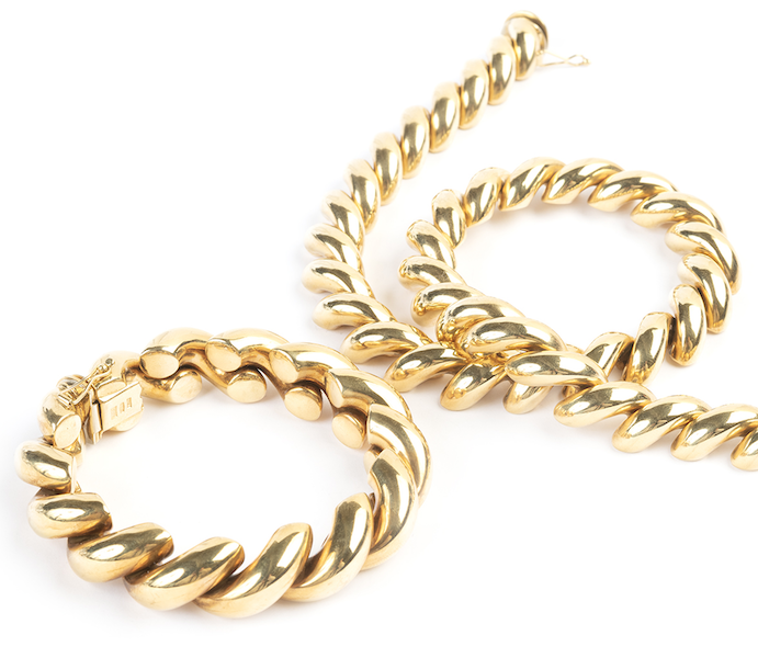 18K gold macaroni link necklace and bracelet set, estimated at $6,000-$8,000