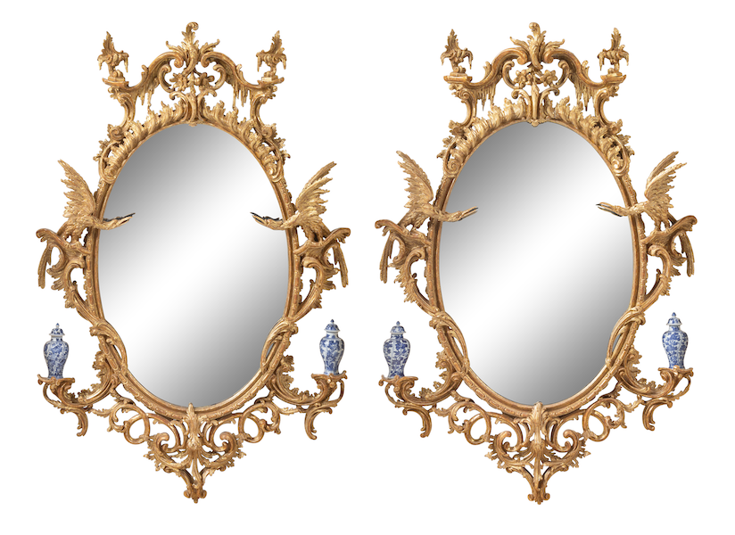 Pair of gilt wood pier mirrors after a design by Thomas Johnson, estimated at $30,000-$50,000 