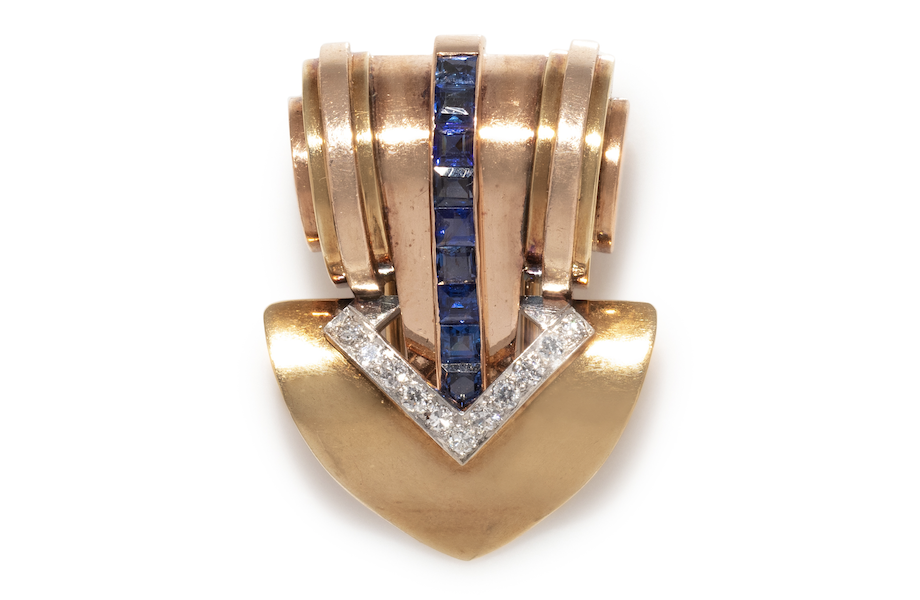Retro Cartier sapphire and diamond clip brooch, estimated at $1,000-$2,000