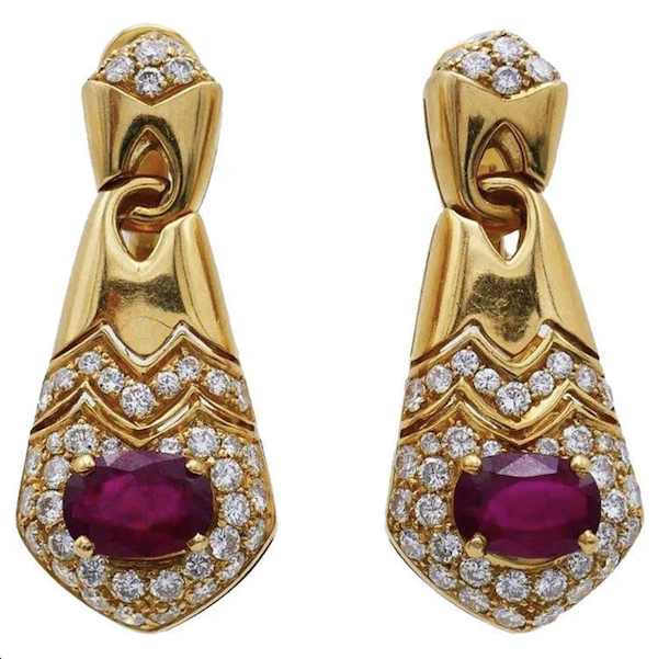 Bulgari 18K gold, ruby and diamond earrings, estimated at $20,000-$24,000