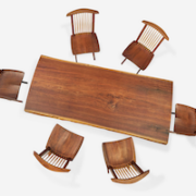 Mira Nakashima, single-board Conoid dining table and set of six single-board Conoid dining chairs, estimated at $30,000-$50,000
