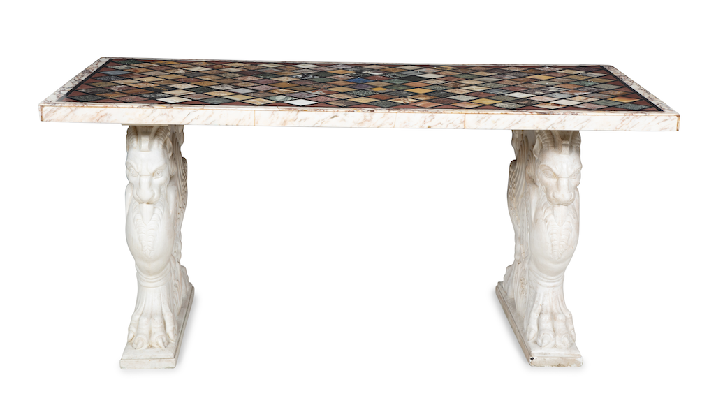 Italian specimen marble and carved white marble table, $16,380 