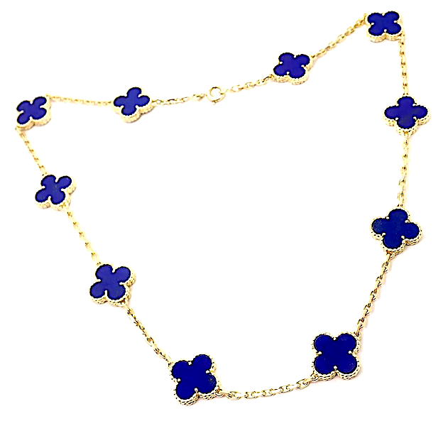 Van Cleef & Arpels 18K gold and lapis lazuli 10-motif Alhambra necklace, estimated at $29,000-$35,000 