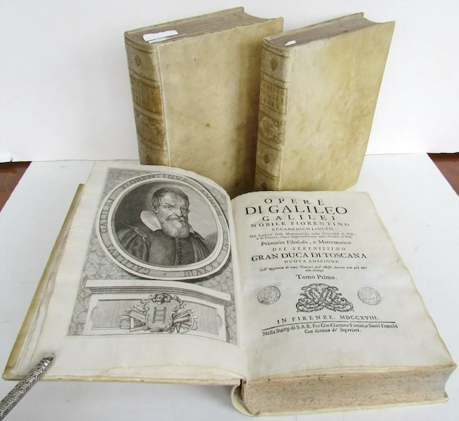 1718 vellum-bound set of the works of Galileo Galilei, estimated at $6,000-$7,000