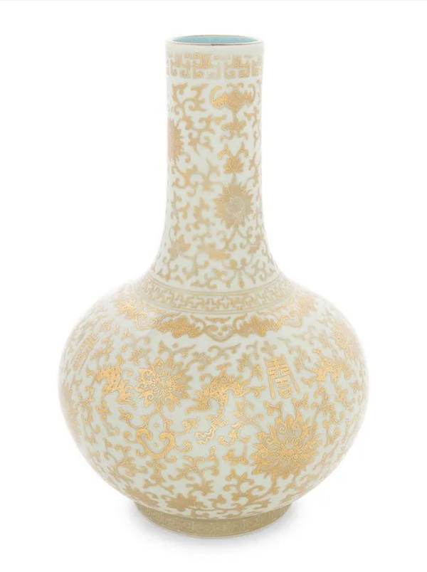 Chinese celadon ground gilt porcelain globular vase, tianqiuping, estimated at $3,000-$5,000