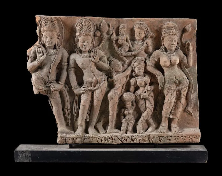 Large Indian carved sandstone relief panel, estimated at $1,000-$2,000