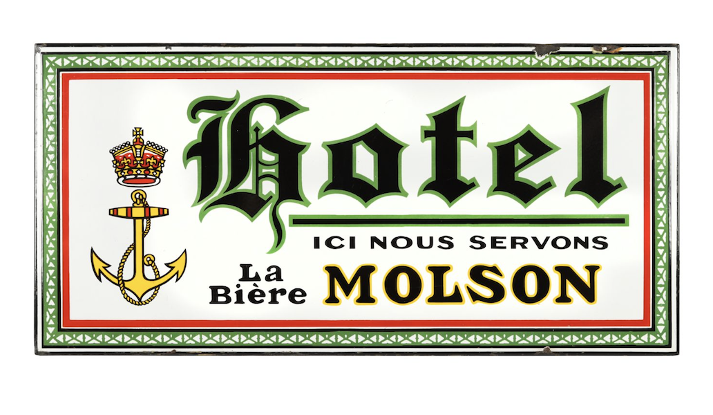 French Canadian 1930s single-sided porcelain sign for Molson’s Beer, CA$8,850