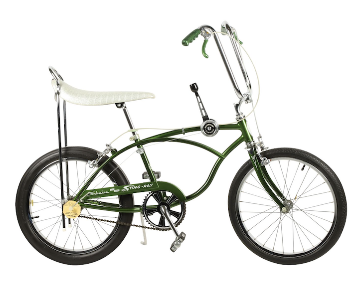 NOS (new old stock) 1971 Schwinn Sting-Ray three-speed muscle bicycle, painted campus green, CA$7,670