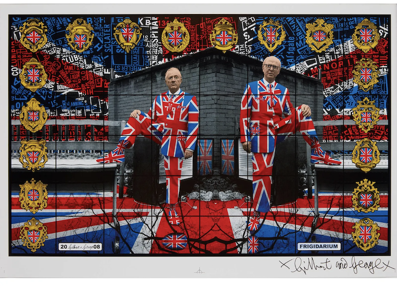 Gilbert and George’s ‘Frigidarium,’ a signed limited edition digital pigment print from 2008, earned £500 (about $615) plus the buyer’s premium in August 2021. Image courtesy of Lyon & Turnbull and LiveAuctioneers.