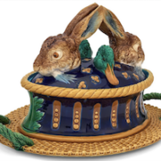 Mintons majolica Hare and Duck Head game pie dish and cover, estimated at $20,000-$30,000