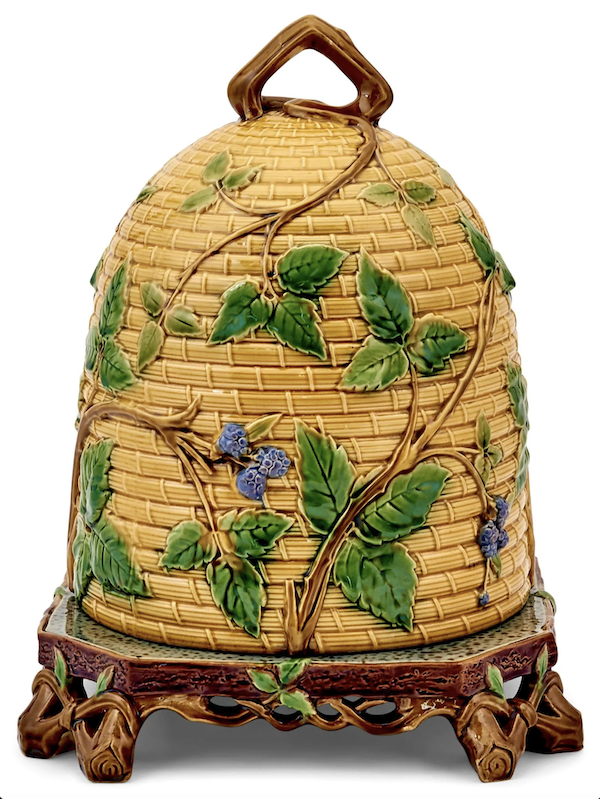 Mintons majolica Beehive cheese dome and stand, estimated at $20,000-$30,000