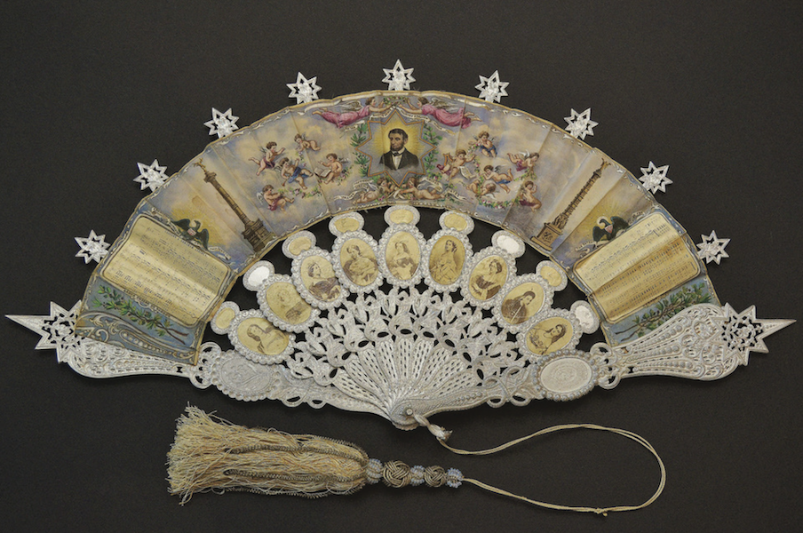 Another 2023 New York International Antiquarian Book Fair exhibitor, the Abraham Lincoln Book Shop, will display a unique hand-colored Lincoln mourning fan created for display at the 1867 World’s Fair in Paris. Image courtesy of the New York International Antiquarian Book Fair.