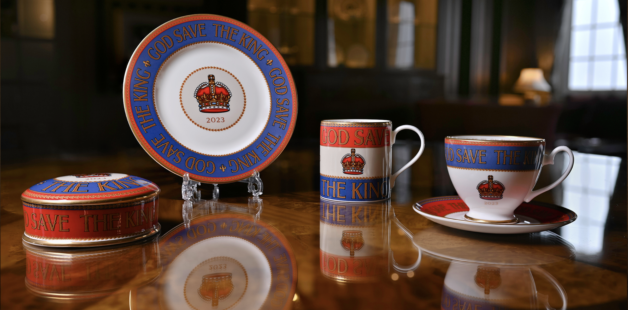 Souvenir porcelain wares by the English company Duchess China, created to mark the upcoming coronation of King Charles III. Image courtesy of Duchess China 