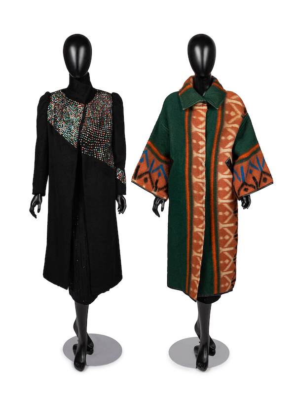 Two unlabeled coats by Arthur McGee, 1970s-1980s, estimated at $3,000-$4,000