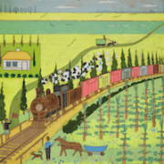 George Voronovsky (Ukrainian-American, 1903–1982), ‘Untitled (Train),’ 1972–1982, paint on cardboard, 12 by 12in, courtesy of the Monroe family collection. © George Voronovsky. Photo courtesy of High Museum of Art.