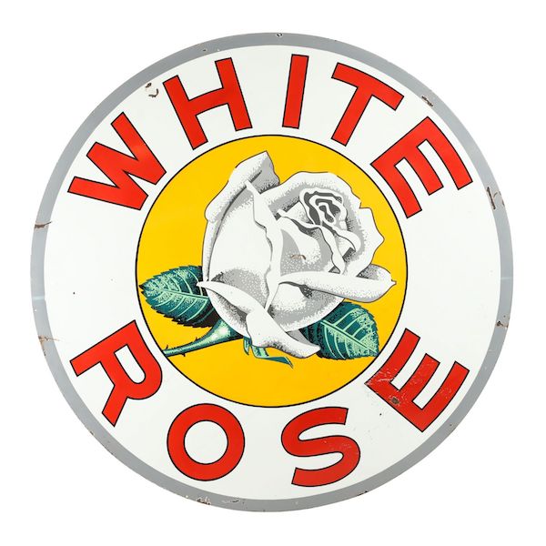 Canadian 1940s White Rose Gasoline double-sided porcelain sign, CA$44,250