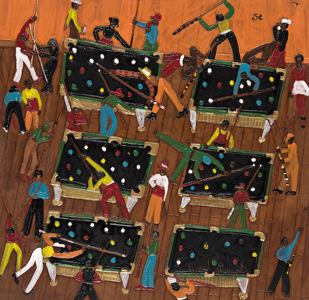Winfred Rembert, ‘Jeff’s Pool Room,’ estimated at $100,000-$150,000. Image courtesy of Swann Auction Galleries