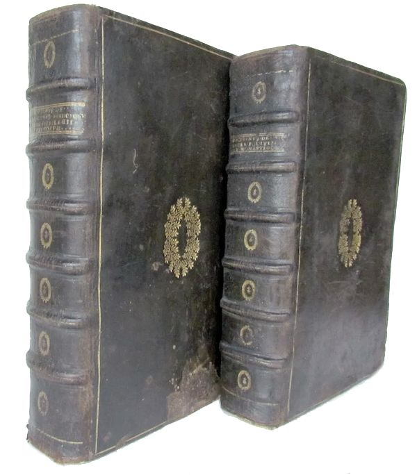 Two folio volumes of law books by Rene Choppin, dating to 1589, estimated at $1,500-$2,000