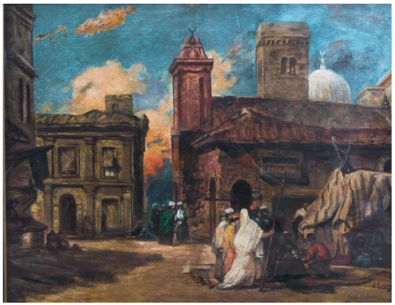 This Sir John Lavery street scene depicts an Arab market, likely in Tunisia or Morocco. It went for $1,750 plus the buyer’s premium in May 2021. Image courtesy of NY Elizabeth and LiveAuctioneers.