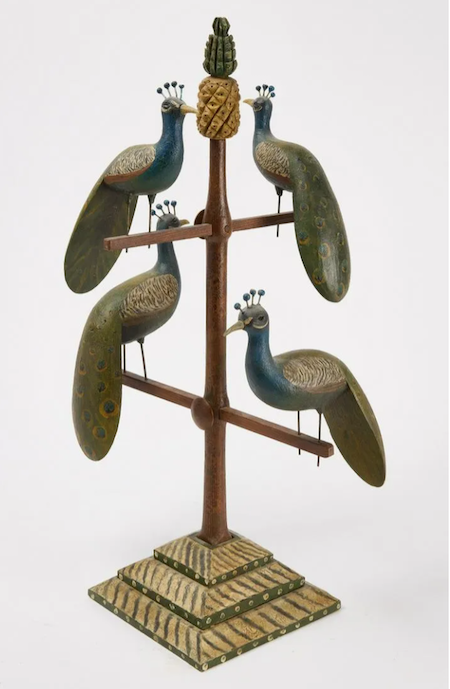 A Frank Finney peacock tree realized $9,500 plus the buyer’s premium in October 2022. Image courtesy of New England Auctions - Fred Giampietro and LiveAuctioneers.