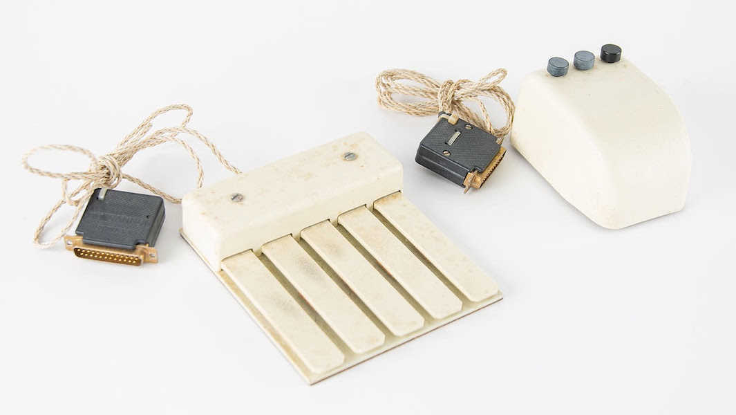 An early three-button mouse and coding keyset, created by computer pioneer Douglas Engelbart, achieved $178,936 at auction on March 16. Image courtesy of RR Auction