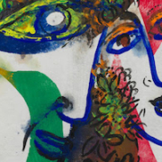 Marc Chagall, ‘Sketch for Two Faces’ (detail), 1968, gouache and Indian ink on Japanese paper, 33 by 25cm, Musee national d’art moderne, Paris, Donation Meret Meyer 2022 © Archives Marc et Ida Chagall, Paris / ADAGP, Paris, 2023.