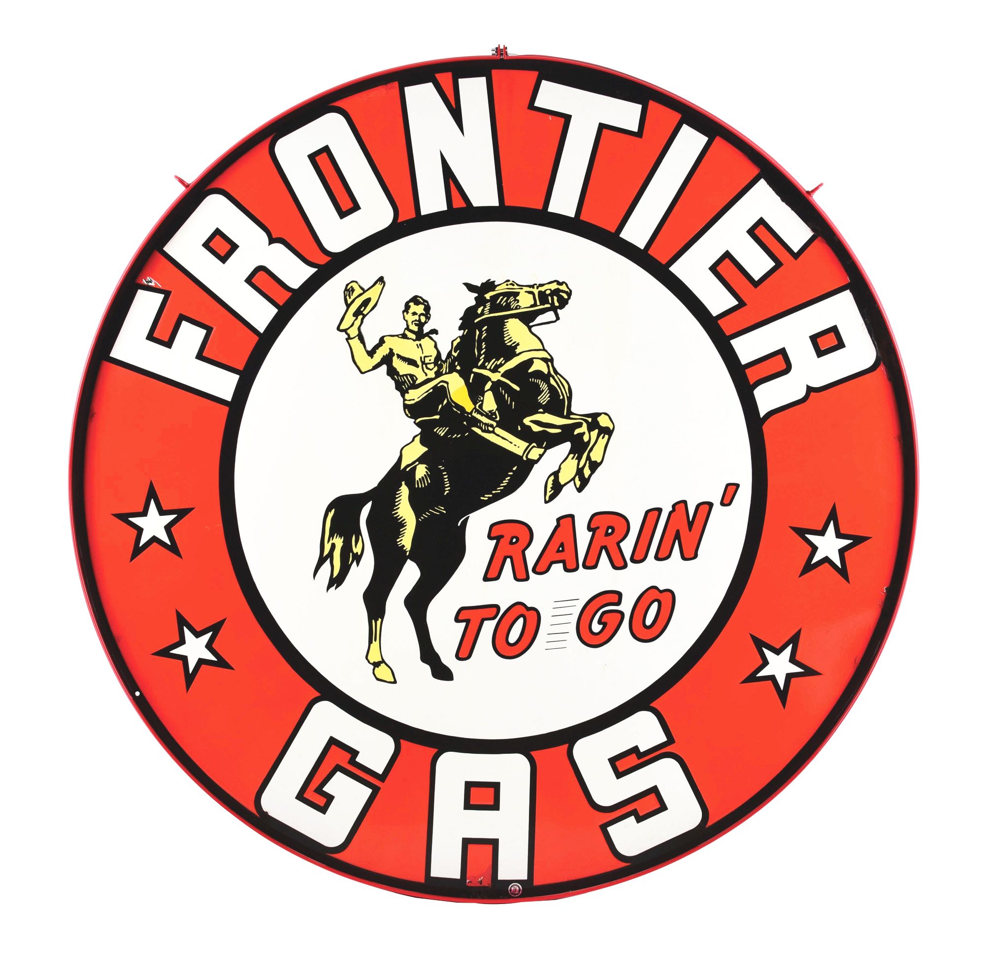 Frontier Gas porcelain sign, estimated at $40,000-$80,000 at Morphy.
