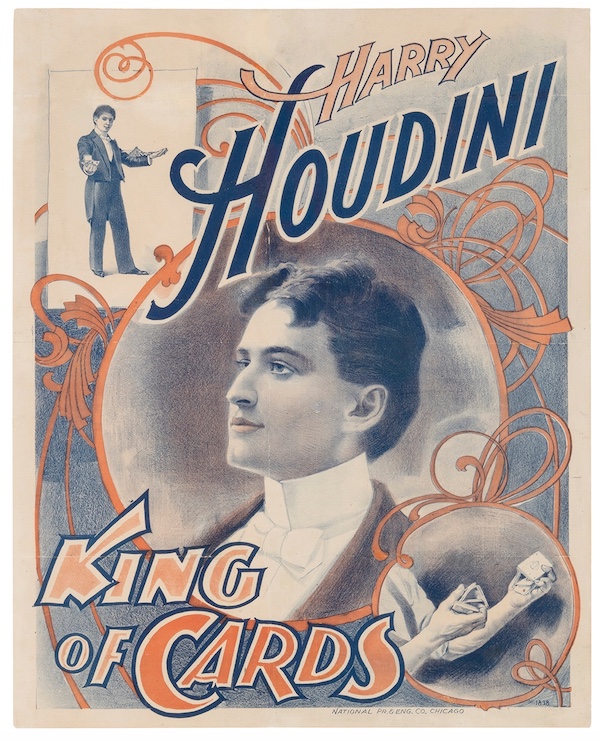 Circa-1898 poster touting Harry Houdini as the King of Cards, $21,600