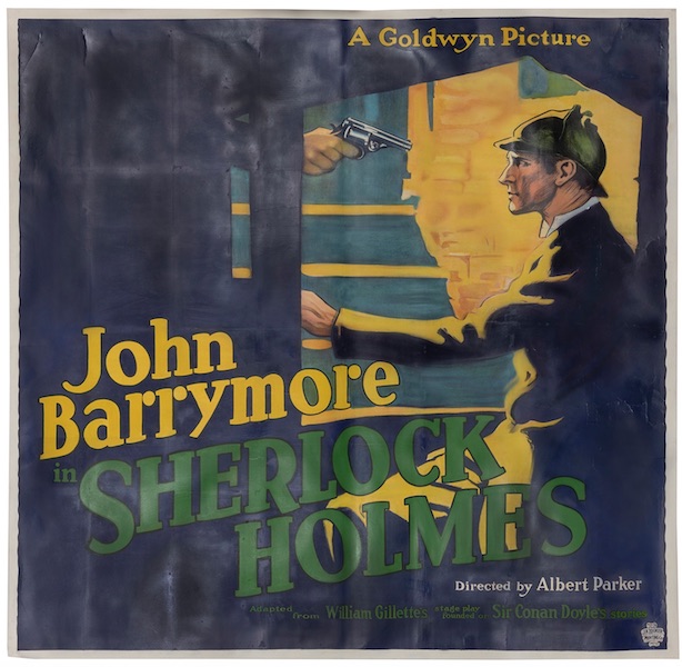 1922 six-sheet movie poster for ‘Sherlock Holmes,’ starting John Barrymore, possibly unique, estimated at $4,000-$6,000