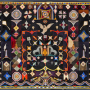 Carl Klewicke (1835–1913), original design quilt, Corning, New York, circa 1907. Pieced silk, faille, taffeta and satin, 60 by 72 1/2in. American Folk Art Museum, New York, Museum purchase, 2012.1.1. Image courtesy American Folk Art Museum. Photo by Gavin Ashworth.