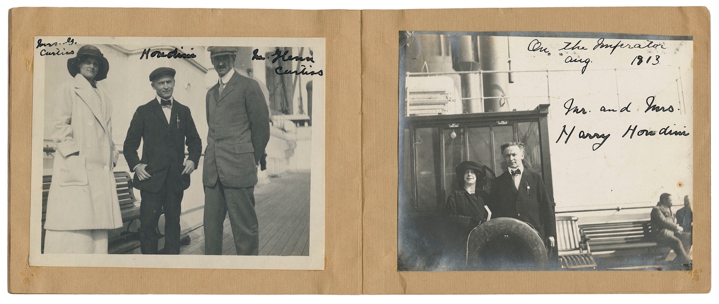 Transatlantic photo album with six silver gelatin print photos of Harry and Beatrice Houdini during a 1913 trip on the S.S. Imperator, $14,400