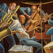 Ernie Barnes, ‘Quintet,’ estimated at $500,000-$700,000. Image courtesy of Heritage Auctions, ha.com