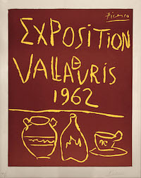 Pablo Picasso, ‘Exposition Valluris 1962,’ 1962. Linoleum cut print, 25 by 21in (63.5 by 53.3cm), edition of 175. Image courtesy of Rosenbaum Contemporary gallery