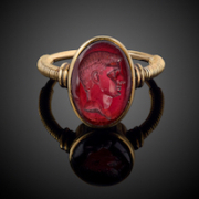 A garnet intaglio ring auctioned for 450 times its estimate of £150-£200 (about $186-$248) on April 13 in England. The ring achieved a total of £117,000, or about $145,000. Image courtesy of Fellows
