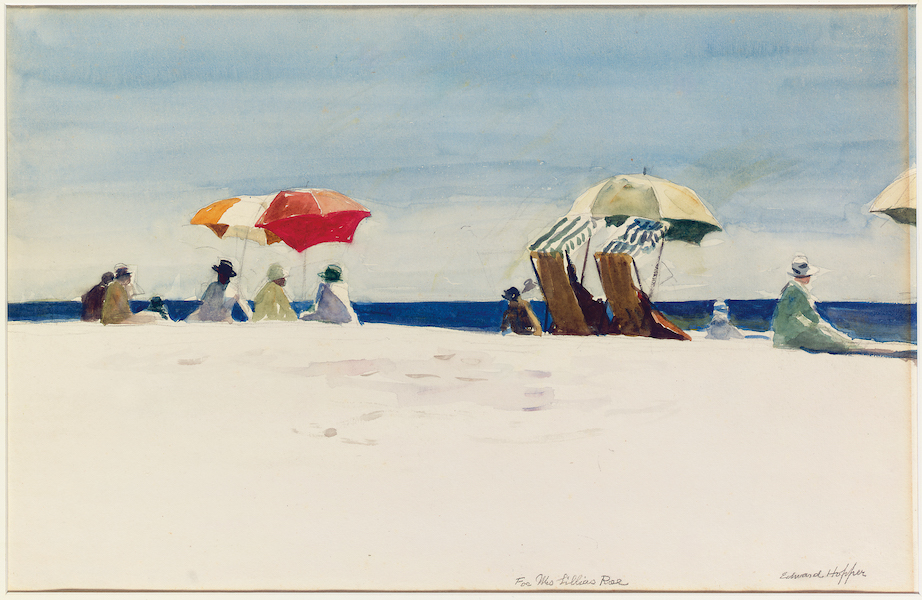 Edward Hopper, ‘Gloucester Beach, Bass Rocks,’ 1923-24. Watercolor, 11 by 17 1/2in. (27.9 by 44.4cm) Private collection. Image courtesy Christie’s. © 2023 Heirs of Josephine N. Hopper / Licensed by Artists Rights Society (ARS), NY 
