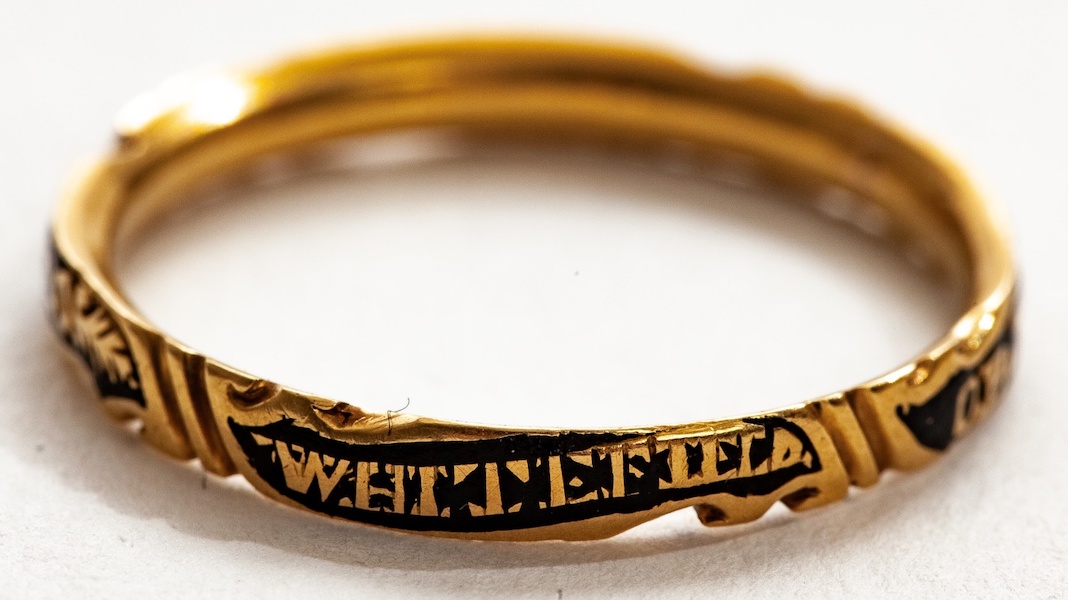 1770 gold and black enamel funerary ring inscribed to Rev. George Whitefield and given to pallbearer Rev. Samuel Haven of Portsmouth, N.H., estimated at $2,000-$4,000