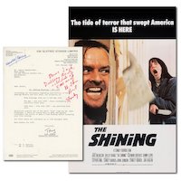 Stanley Kubrick’s autographed hand-written production notes inscribed to Jack Nicholson during the filming of ‘The Shining,’ estimated at $4,000-$5,000