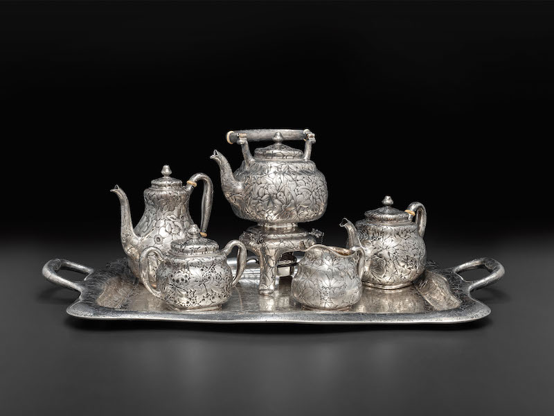 Gorham five-piece silver tea and coffee service with matching tray, $31,500