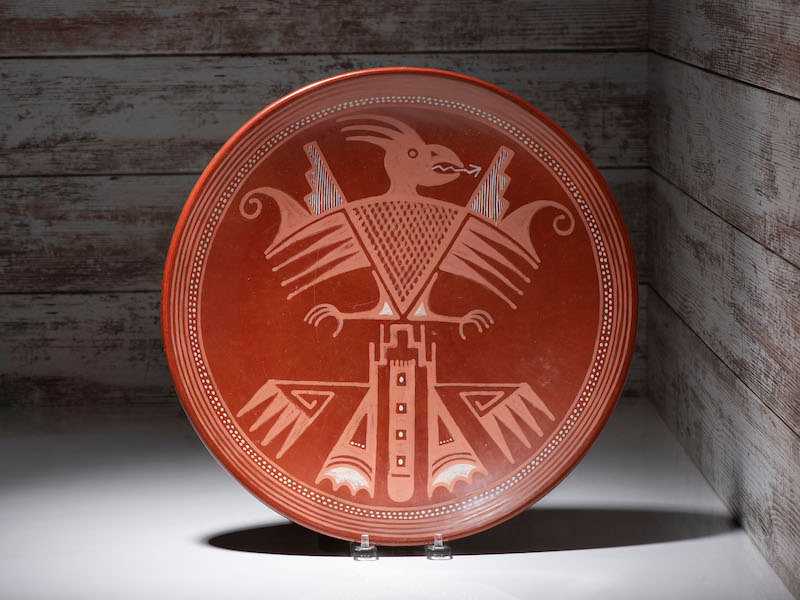 Painted redware pottery plate by Maria and Julian Martinez, estimated at $20,000-$40,000