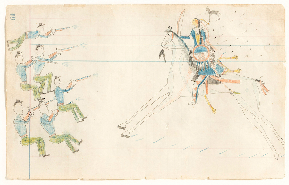 Cheyenne ledger drawing, estimated at $25,000-$35,000 