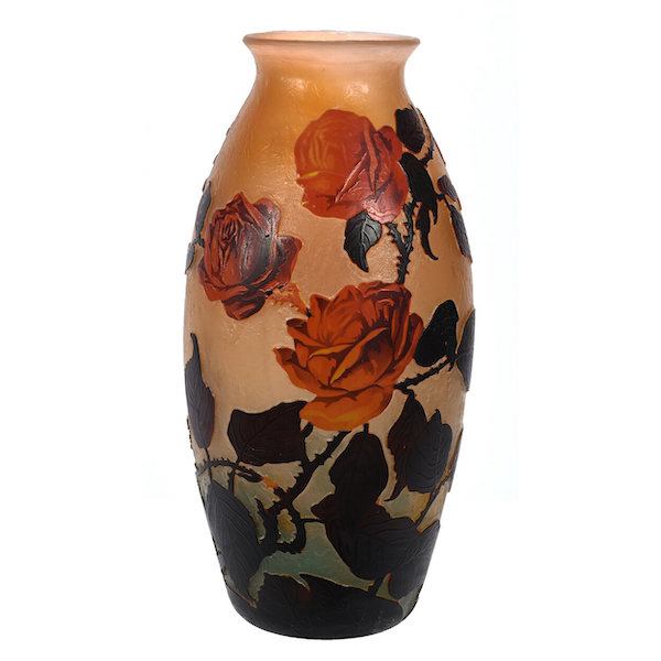French cameo art glass vase signed Muller Freres Luneville, estimated at $1,500-$2,500