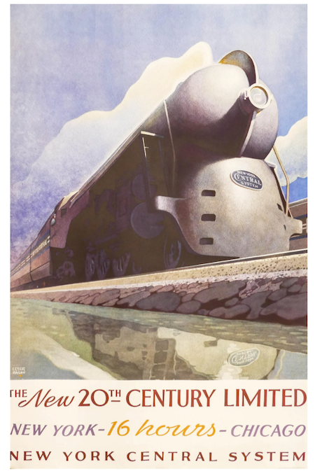 Leslie Ragan’s travel poster for New York Central Railroad’s flagship express train, the new 20th Century Limited, earned $4,500 plus the buyer’s premium in August 2019. Image courtesy of MBA Seattle Auction and LiveAuctioneers.